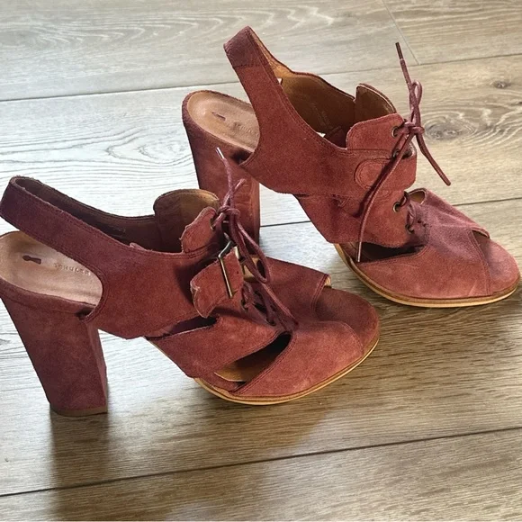 Anthropologie Schuler & Sons Philadelphia Lace Up Peep Toe Heels - Picture 5 of 11